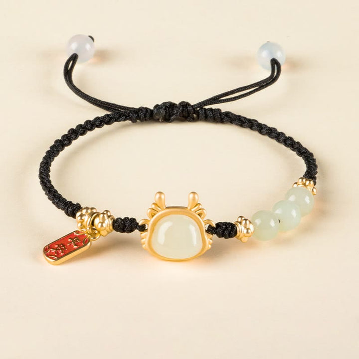 Buddha Stones Year of the Dragon Hetian White Jade Fu Character Peace And Joy Protection Bracelet