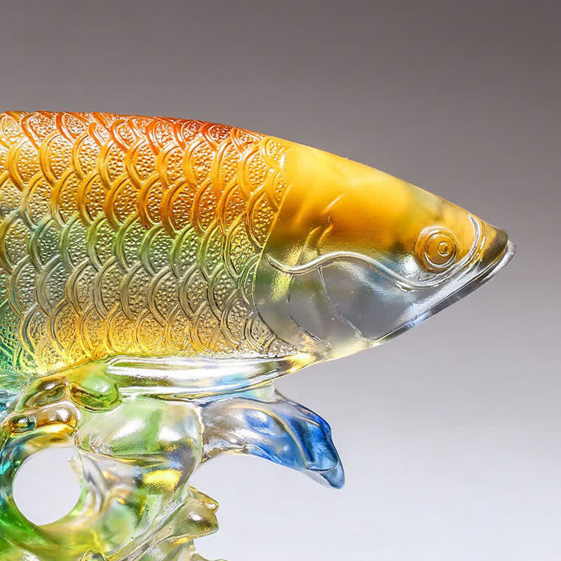 Handmade Liuli Crystal Koi Fish Art Piece Luck Home Office Decoration