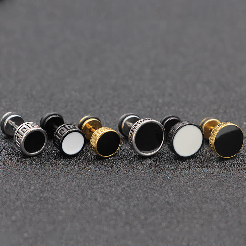 Buddha Stones Cool Men Titanium Steel Balance Round Stud Earrings