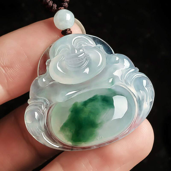 Buddha Cyan Jade Luck Necklace Pendant