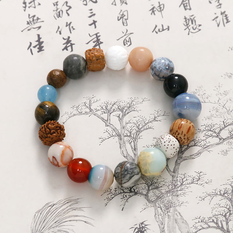 Buddha Stones Natural Bodhi Seed Crystal Stone Agate Keep Away Evil Spirits Bracelet