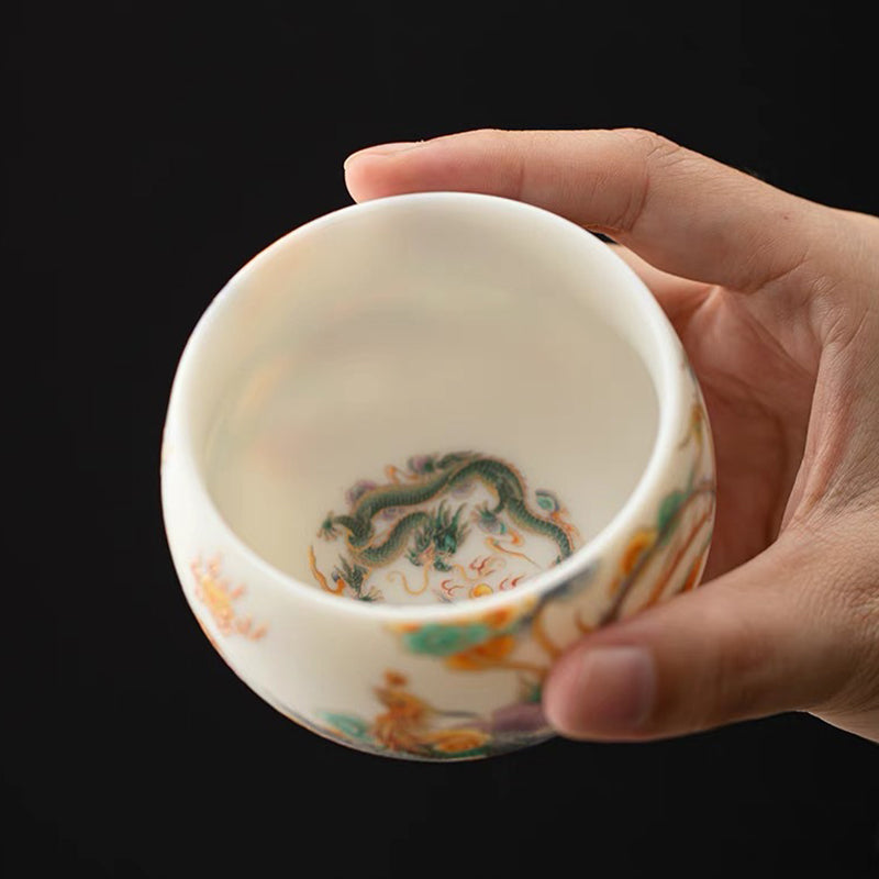 Buddha Stones Dragon Phoenix Auspicious Clouds Ceramic Teacup Kung Fu Tea Cup