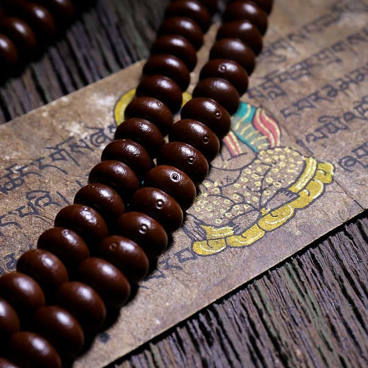 Buddha Stones Natural Tibet 108 Mala Beads Purple Bodhi Seed Three-eyed Dzi Bead Copper Dorje Harmony Bracelet