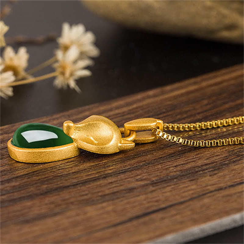 Buddha Stones Green Chalcedony Fox Pattern Courage Necklace Pendant