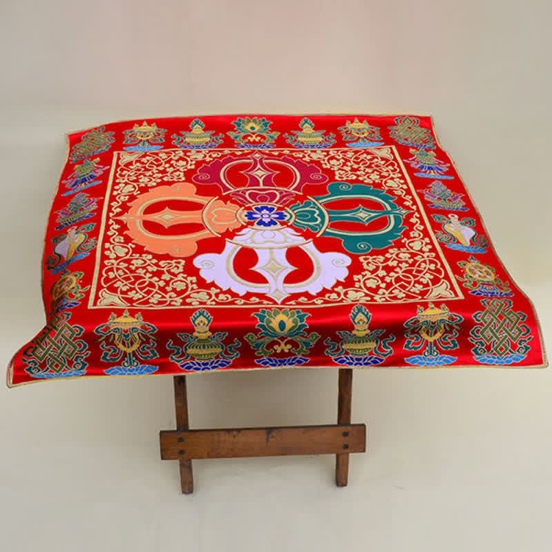 Flower Endless Knot Prayer Altar Mat Healing Meditation 8 Auspicious Symbols Mat Table Runner