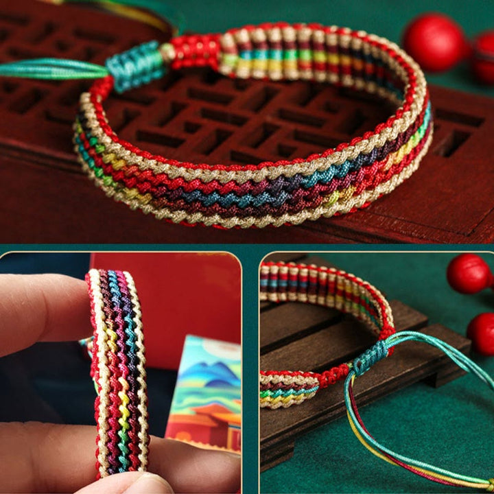 Buddha Stones Tibet Handmade Rainbow Multicolored Protection Braided String Bracelet