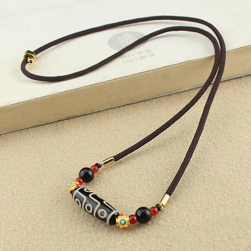 Buddha Stones Tibetan Nine-Eye Dzi Bead Protection Blessings String Necklace Pendant