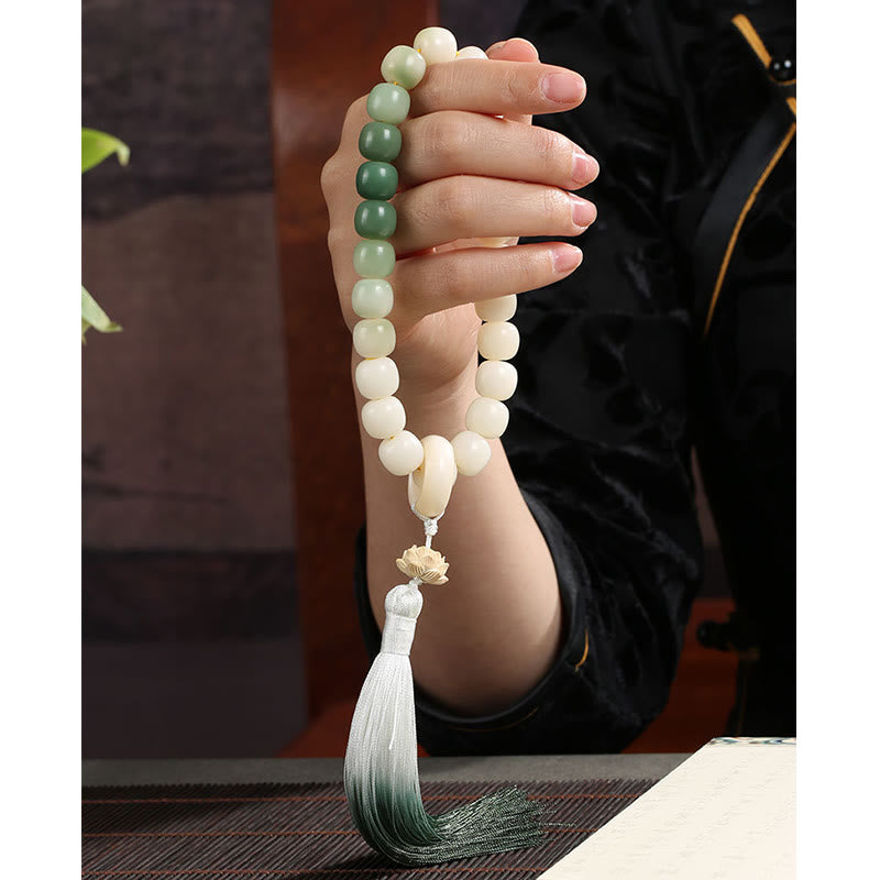 Natural Gradient Bodhi Seed Fortune Money Bag Lotus Wisdom Tassel Wrist Mala