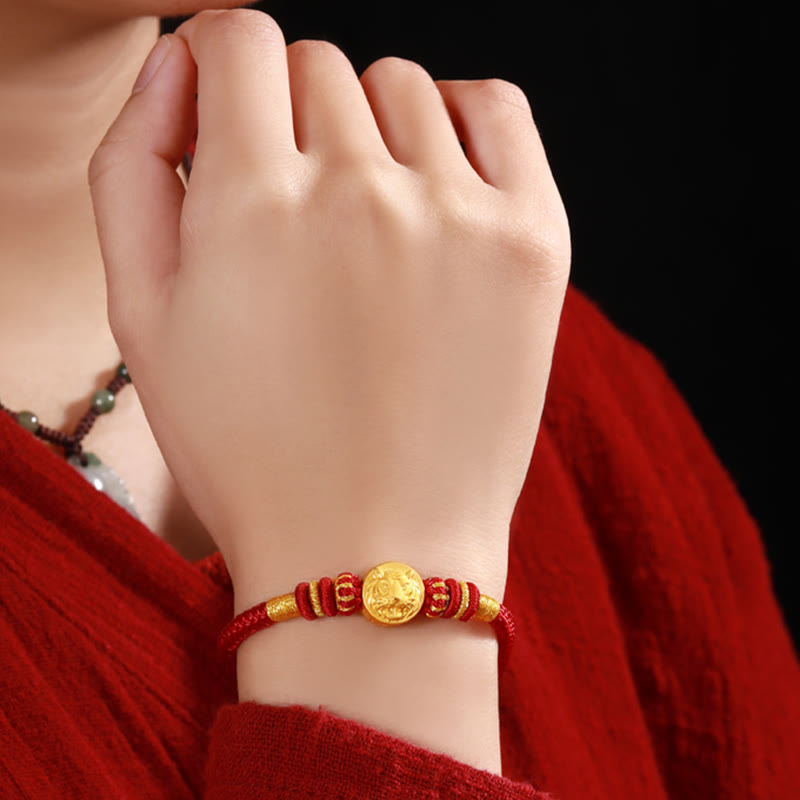 Buddha Stones 999 Gold Chinese Zodiac Auspicious Matches Om Mani Padme Hum Luck Handcrafted Bracelet