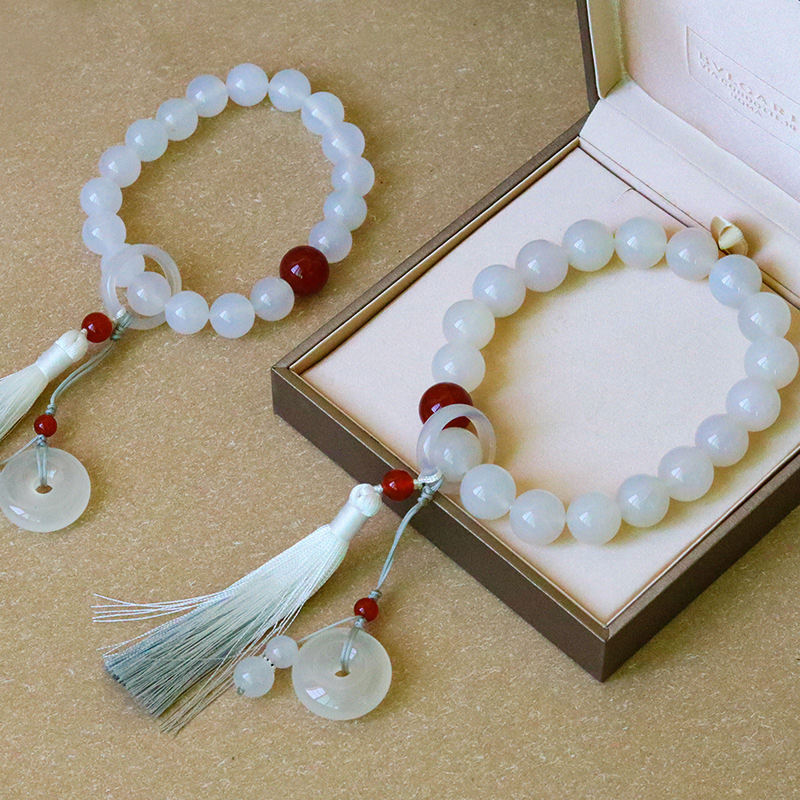 Buddha Stones White Agate Red Agate Luck Wrist Mala Tassels Pocket Mala Car Decoration