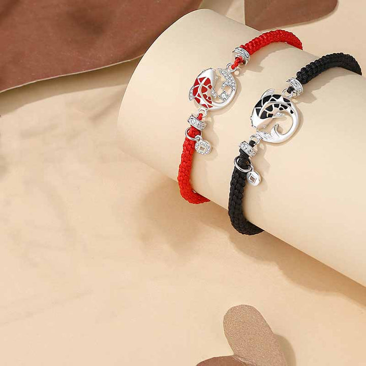 Buddha Stones Handmade 925 Sterling Silver Luck Zircon Koi Fish Copper Coin Wealth Braided Bracelet