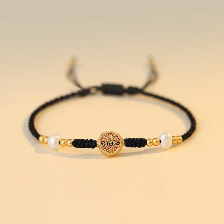 Buddha Stones Copper Coin Fortune Tree Luck Strength Braided Bracelet