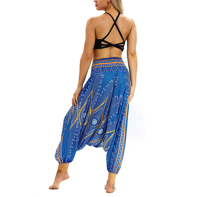 Buddha Stones Boho Feather Yoga Pants Hippie Harem Trousers Sports Fitness Dance Women's Pants