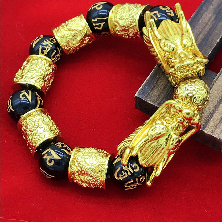 Buddha Stones Double Dragon Wealth Protection Bracelet