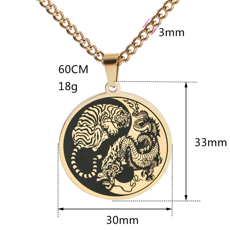 Buddha Stones Tiger Dragon Titanium Steel Chain Necklace Harmony Pendant