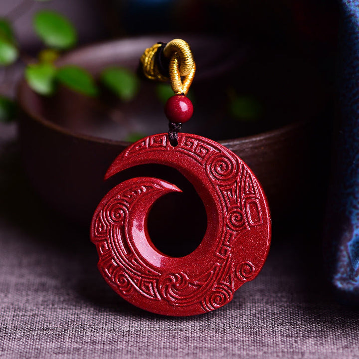 Buddha Stones One's Luck Improves Design Patern Natural Cinnabar Blessing Necklace Pendant