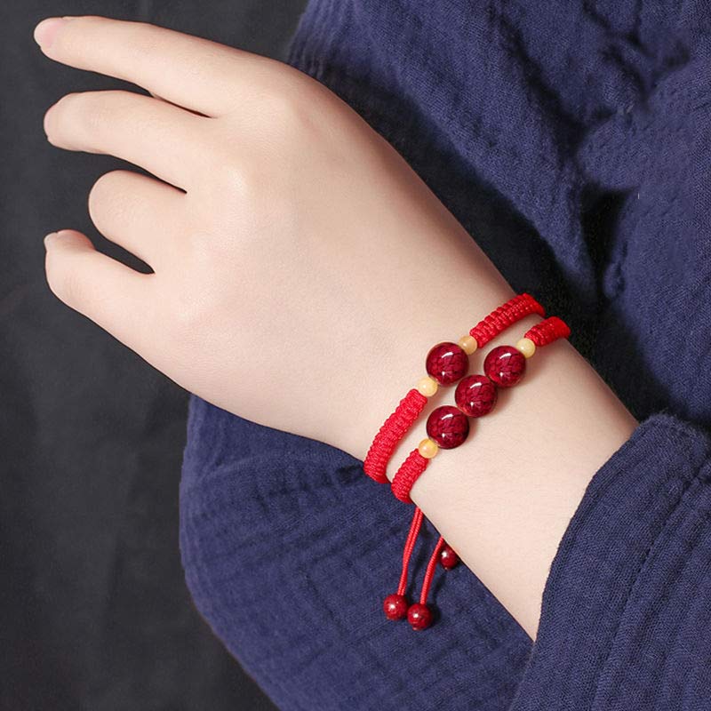 Buddha Stones Cinnabar Blessing Red String Bracelet For Kids