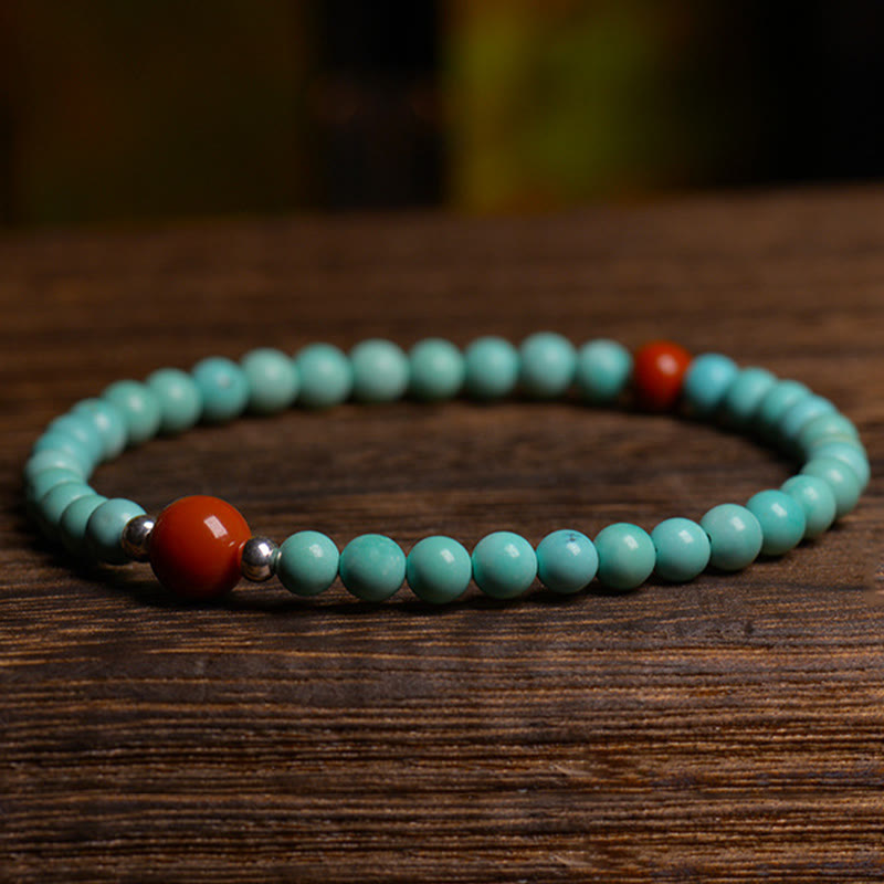 Buddha Stones Turquoise Red Agate Bead Protection Bracelet