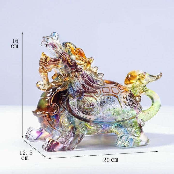 Feng Shui Dragon Turtle Handmade Liuli Crystal Art Piece Home Office Decoration