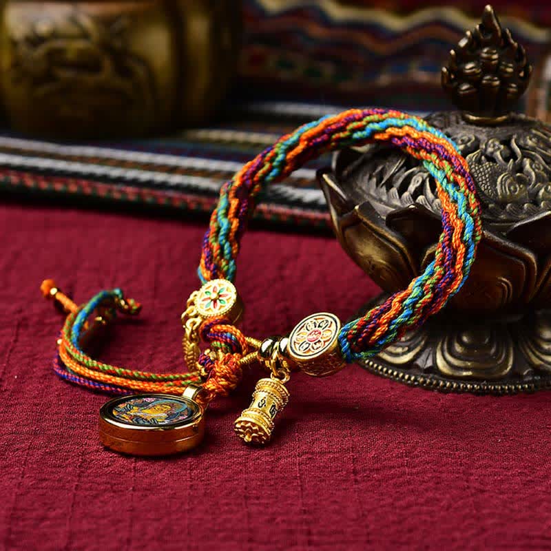 Buddha Stones Tibetan Luck Reincarnation Knot Prayer Wheel Dream Catcher Braid String Bracelet