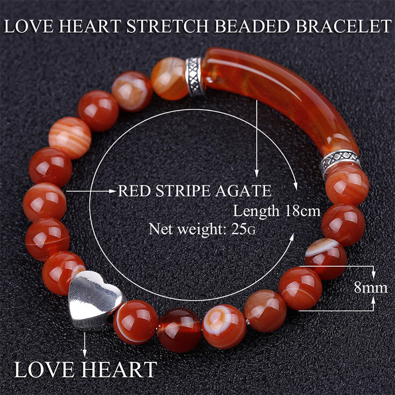 Natural Crystal Beads Unisex Heart Bracelet