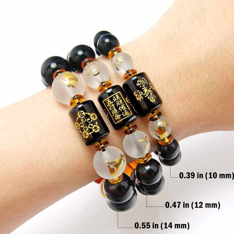 Buddha Stones Chinese Zodiac Feng Shui Obsidian Five-Element Wealth Porsperity Bracelet