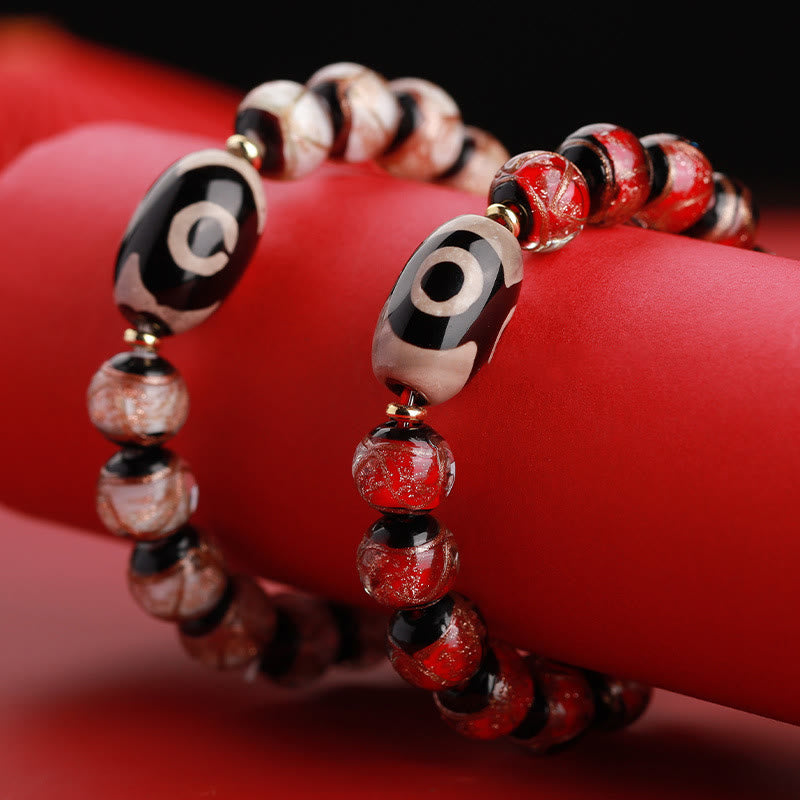 Buddha Stones Tibetan Nine-Eye Dzi Bead Three-eyed Dzi Bead Liuli Glass Bead Wealth Bracelet