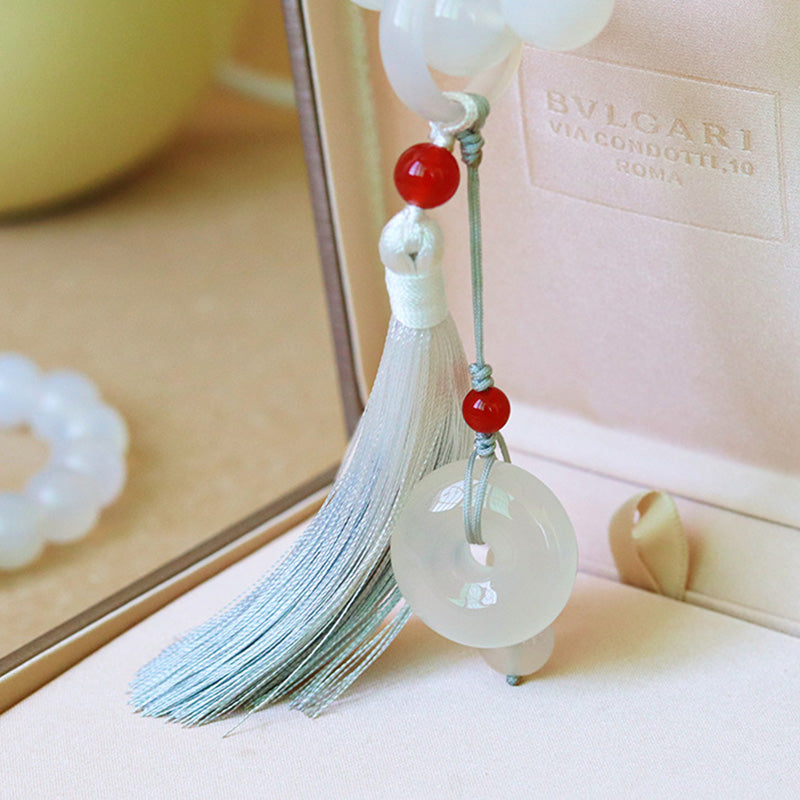 Buddha Stones White Agate Red Agate Luck Wrist Mala Tassels Pocket Mala Car Decoration