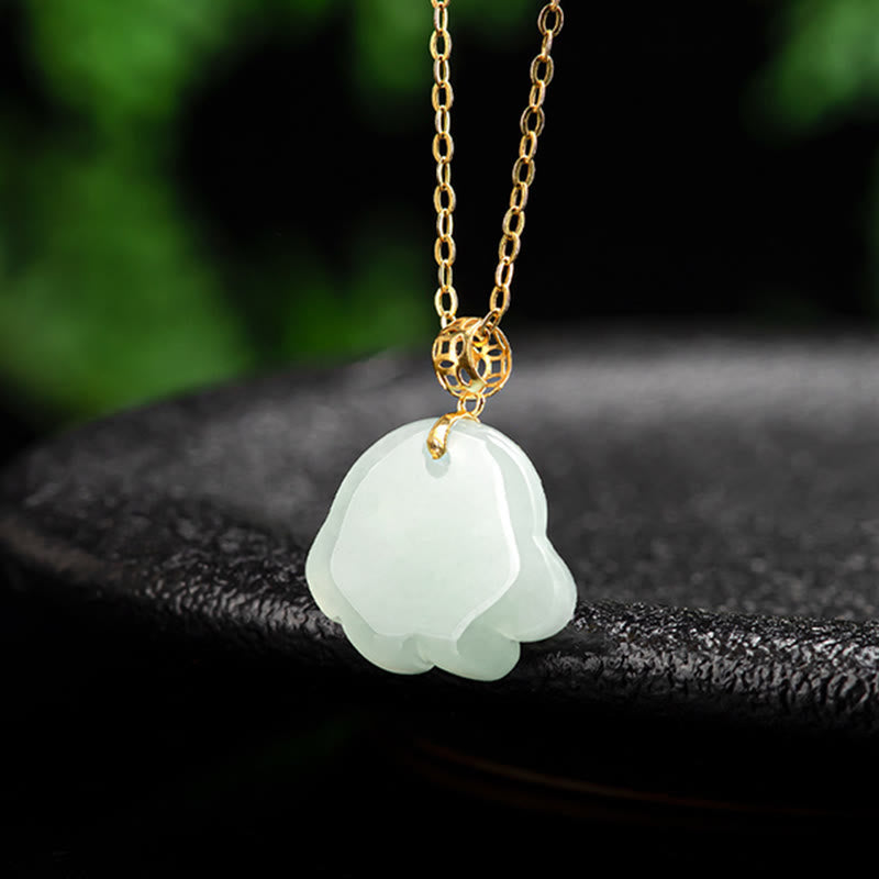 Buddha Stones 925 Sterling Silver 18K Gold Plated Natural Jade Cat Paw Pattern Luck Necklace Pendant