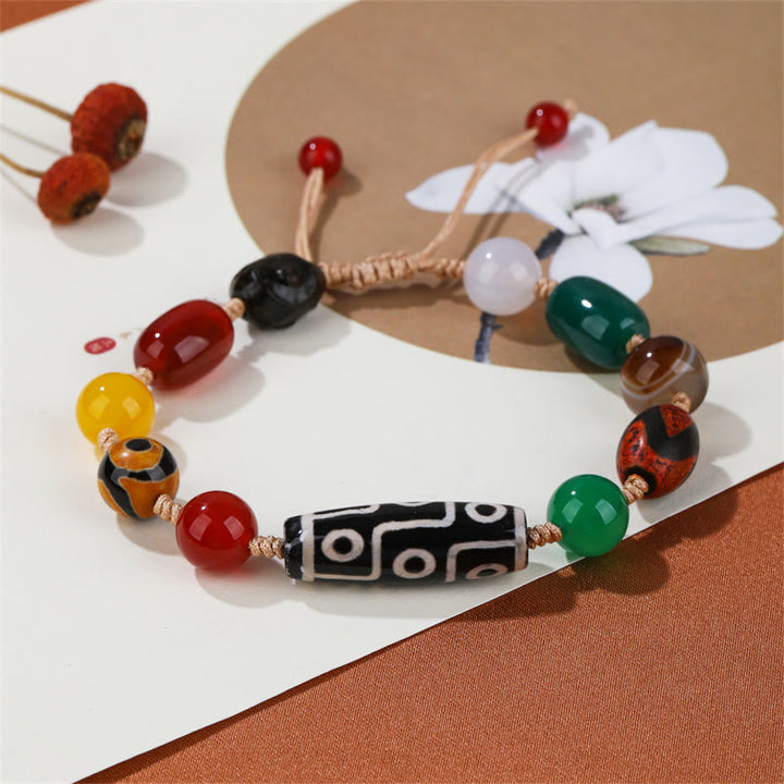 Buddha Stones Tibetan Nine-Eye Dzi Bead Agate Wealth Protection Bracelet