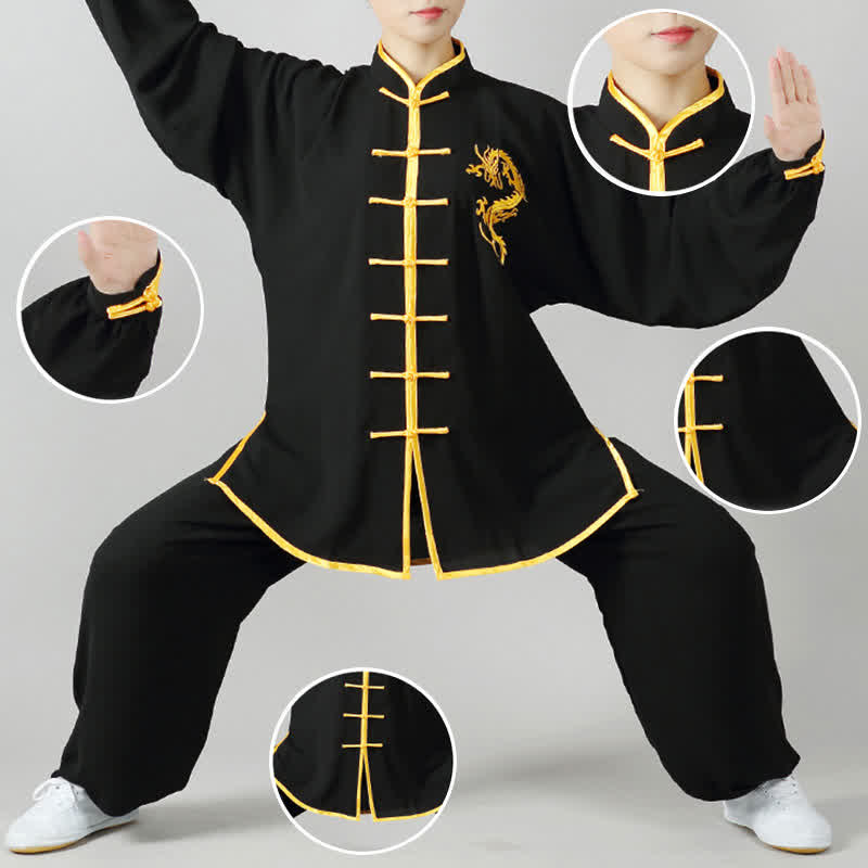 Dragon Embroidered Qi Gong Zen Spiritual Practice Meditation Prayer Uniform Unisex Clothing Set