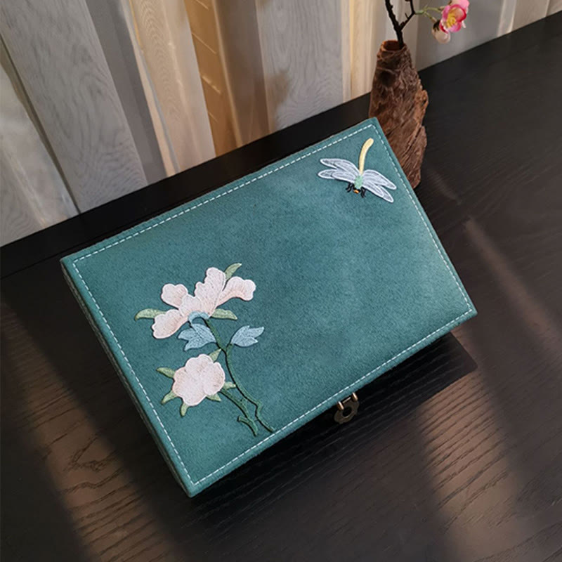 Buddha Stones Flowers Dragonfly Jewelry Box Organizer Single Layer Jewelry Storage Box Flannel Box