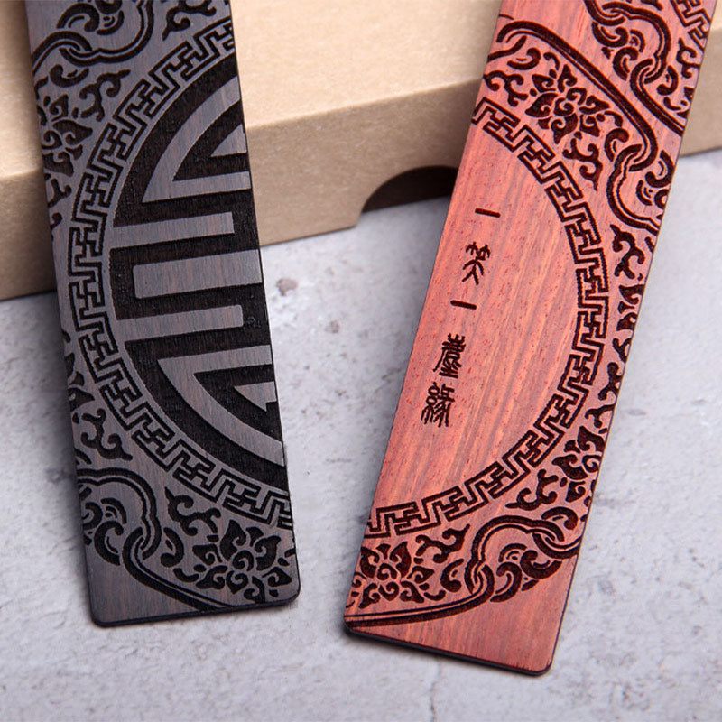 Buddha Stones Zen Enlightenment Quotes Ebony Wood Small Leaf Red Sandalwood Bookmarks With Gift Box