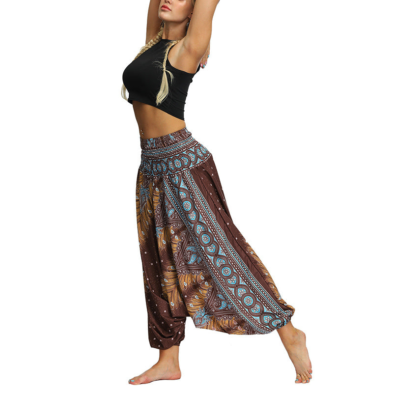 Buddha Stones Boho Feather Yoga Pants Hippie Harem Trousers Sports Fitness Dance Women's Pants