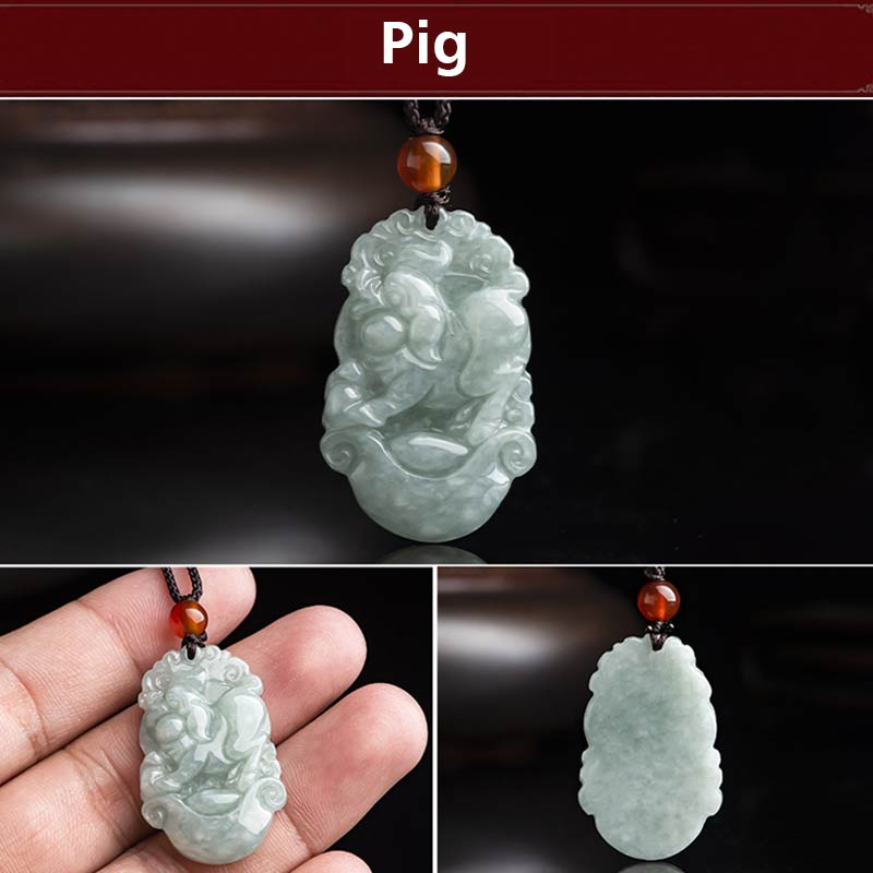 Natural Jade 12 Chinese Zodiac Sucess Pendant Necklace