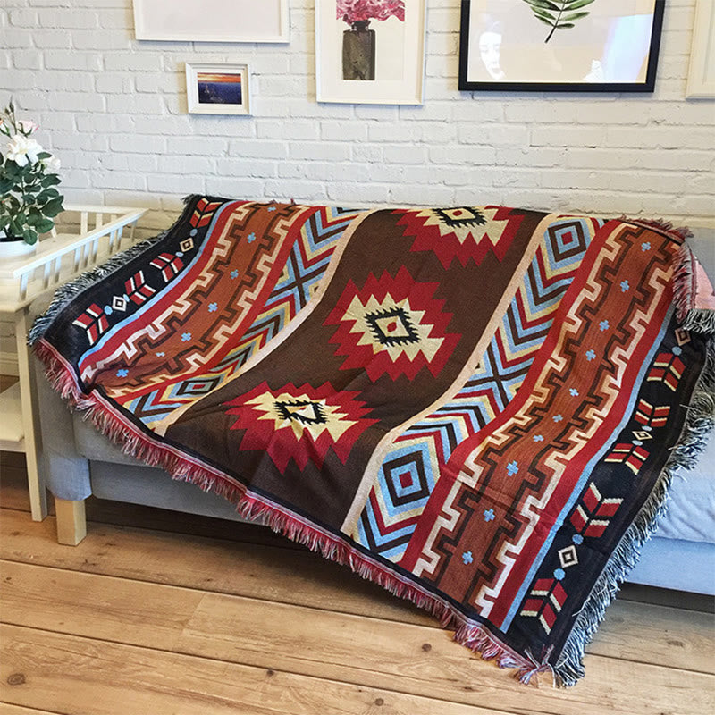 Buddha Stones Tibetan Geometric Hand-Dyed Craftsman Blanket