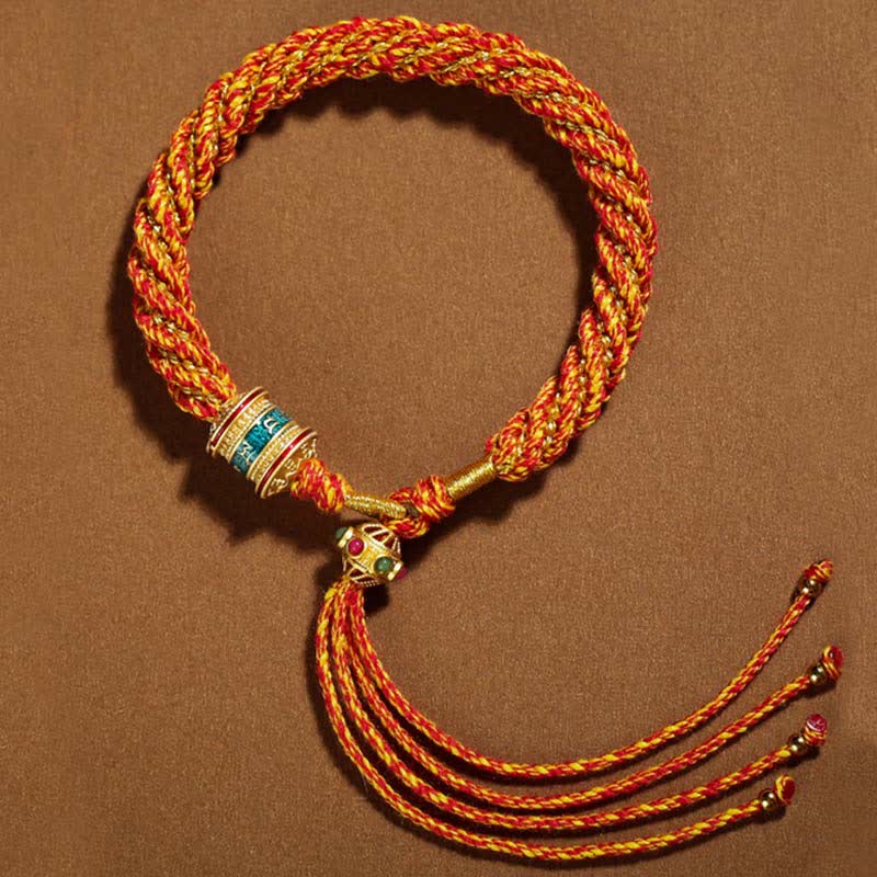 Buddha Stones Tibetan Handmade Luck Thangka Prayer Wheel Charm Weave String Bracelet