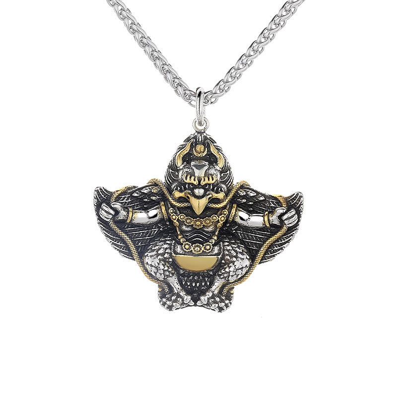 Buddha Stones Tibet Garuda Bird Copper Protection Necklace Pendant