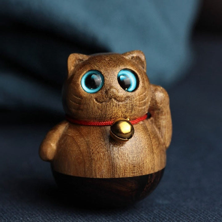 Buddha Stones Mini Lucky Cat Kitten Phoebe Zhennan Wood Blessing Decoration