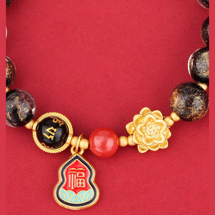 Buddha Stones Tibet Om Mani Padme Hum Fu Character Gourd Charm Lotus Liuli Glass Bead Luck Bracelet