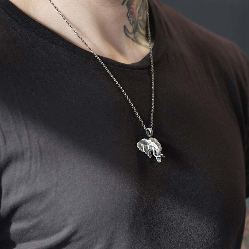 Elephant Pewter Titanium Steel Strength Necklace Pendant