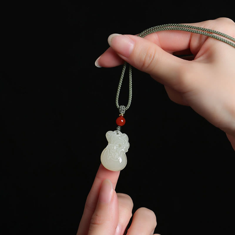 Buddha Stones Natural Hetian Jade Money Bag Wealth Necklace Pendant Key Chain Phone Hanging Decoration