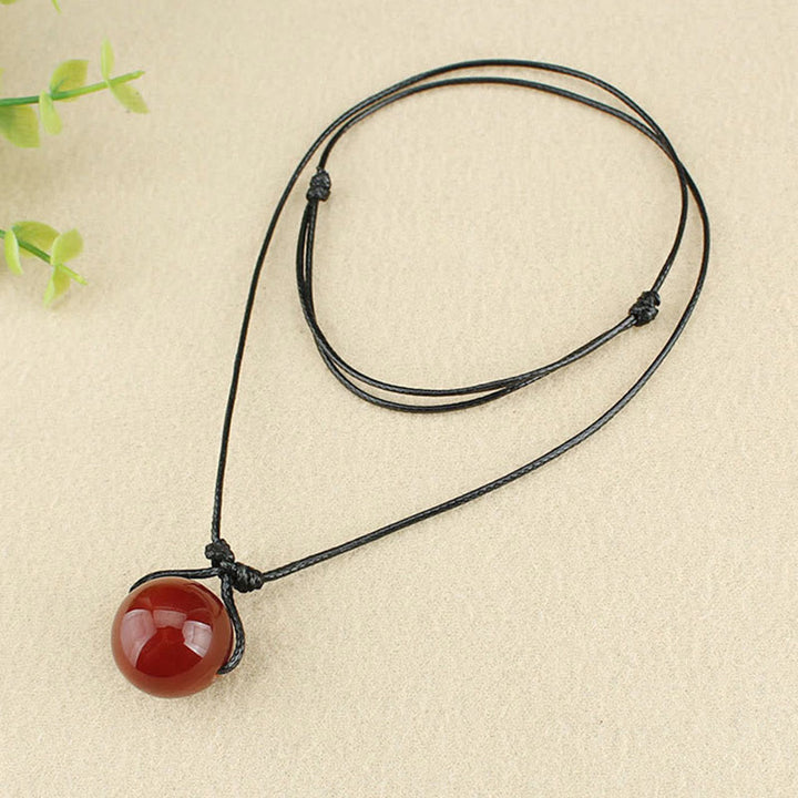 Buddha Stones Red Agate Bead Confidence Leather Rope Necklace Pendant