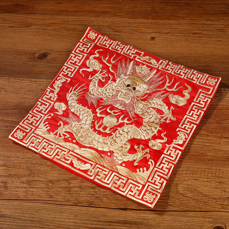 Buddha Stones Crane Phoenix Dragon Kirin Embroidered Cup Mat Pad Tea Cup Coaster Square Kung Fu Tea Mat