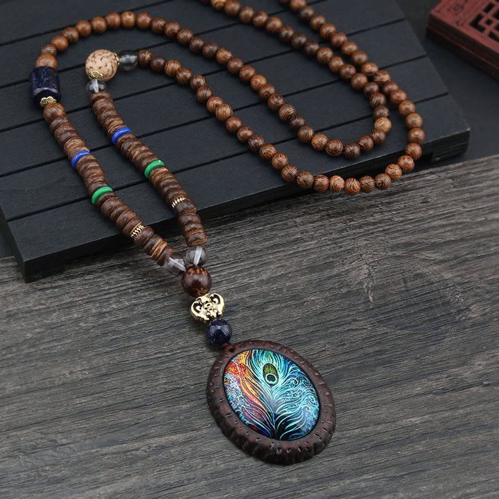 Buddha Stones Tibetan Wenge Wood Bodhi Seed Agate Elephant Protection Necklace Pendant