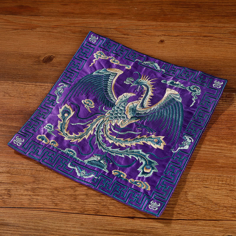 Buddha Stones Crane Phoenix Dragon Kirin Embroidered Cup Mat Pad Tea Cup Coaster Square Kung Fu Tea Mat