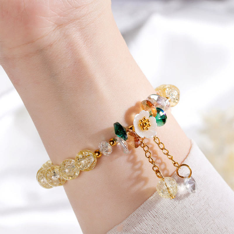 Buddha Stones Simple Design Flower Charm Glass Bead Bracelet