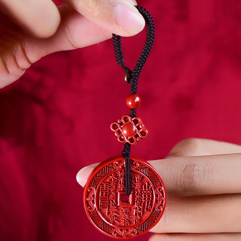 Buddha Stones Natural Cinnabar Mountain Ghosts Spend Money Bagua Blessing Necklace Pendant Key Chain