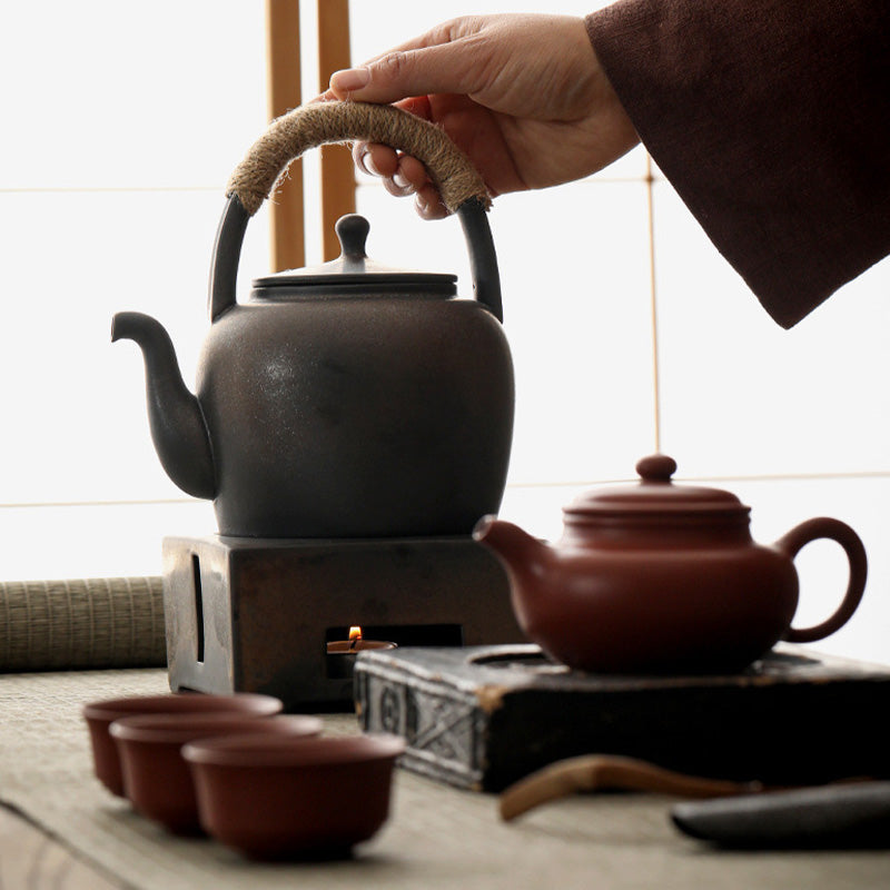 Buddha Stones Retro Brown Chinese Gongfu Tea Ceramic Kung Fu Teapot 700ml With Base