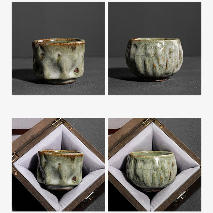 Buddha Stones Handcrafted Simple Cracked Ice Texture Chinese Jianzhan Ceramic Teacup Kung Fu Tea Cup